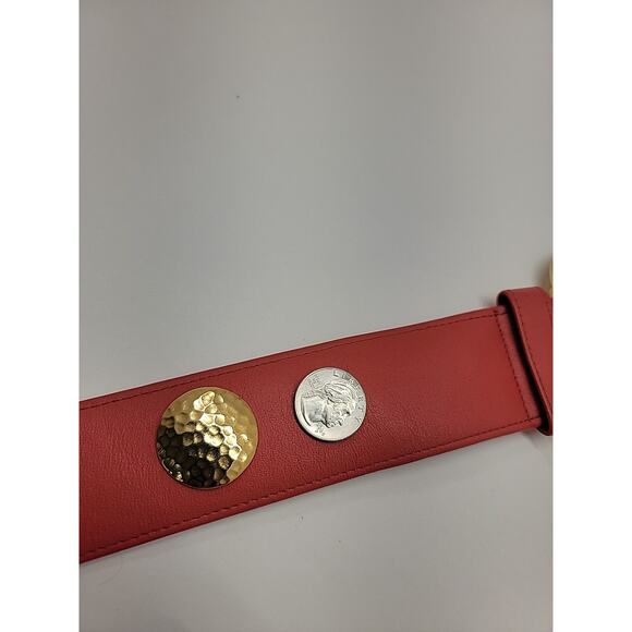 CARLISLE Vintage Leather XL Red Belt W/Hammered Gold Tone Disks Statement Buckle main image 9